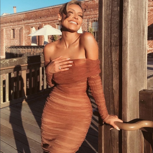 house of cb off the shoulder dress